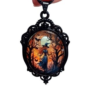Halloween‎ Witch Gothic Necklace Victorian Vintage Style Black Orange Pendant